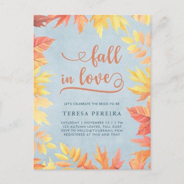 Autumn Bridal Shower Fall Love Simple Watercolor Invitation PostInvitations