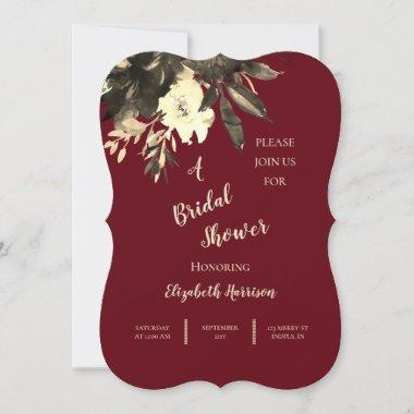 Autumn Burgundy Aged Floral Bridal Shower Invitations