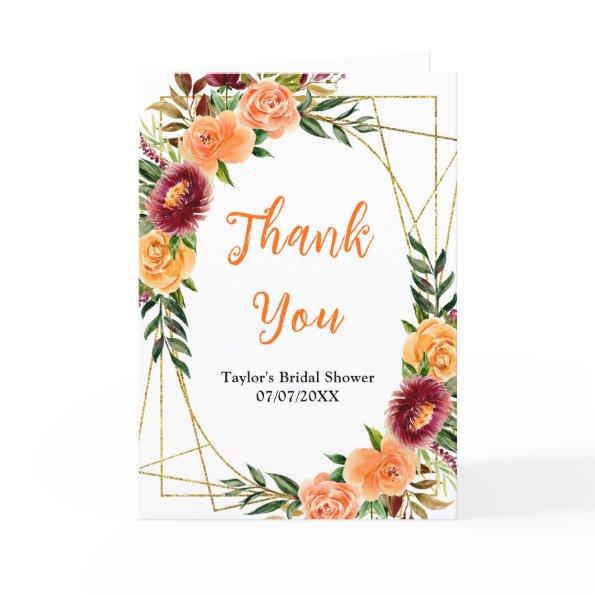 Autumn Burgundy and Orange Floral  Thank You