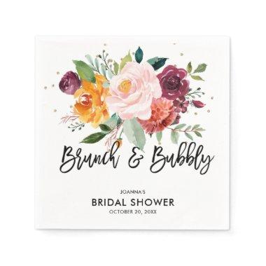Autumn Burgundy Blush Floral Blossom Bridal Shower Napkins