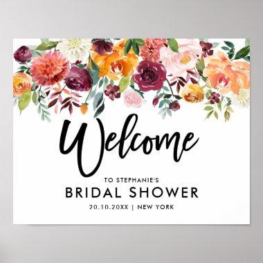 Autumn Burgundy Blush Floral Bridal shower welcome Poster