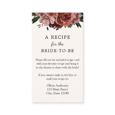 Autumn Burgundy Floral Bridal Recipe Request Enclosure