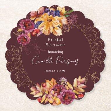 Autumn Burgundy Moody Watercolor  Paper Coaster