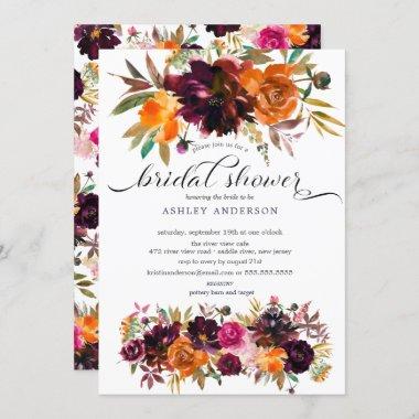 Autumn Burgundy & Orange Floral Bridal Shower Invitations