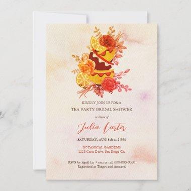 Autumn Burnt Rose Lemon Bridal Tea Party Shower Invitations