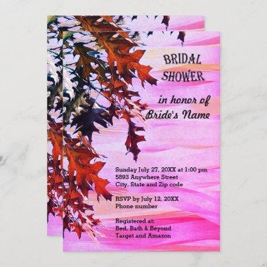 Autumn Colored Leaves Swirl of Pink Bridal Shower Invitations