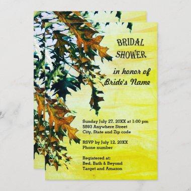 Autumn Colored Leaves Yellow Swirl Bridal Shower Invitations
