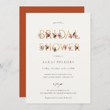Autumn Earth-Tone Floral Bridal Shower Invitations