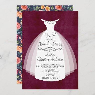 Autumn Elegance Bride Gown Bridal Shower Invitations