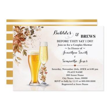 Autumn Eucalyptus Bubbles and Brews Bridal Shower Invitations