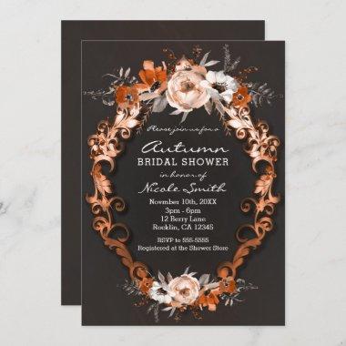 Autumn Fall Bridal Shower Orange Floral Flowers Invitations