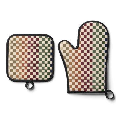 Autumn Fall Colors Retro Woven Loops Style Oven Mitt & Pot Holder Set