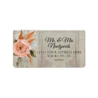 Autumn Fall Floral Peony Terracotta Gray Address Label