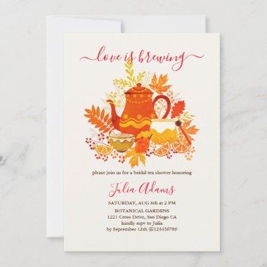 Autumn Fall Lemon Tea Party Bridal Shower Invitations