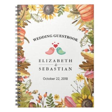 Autumn Fall Maple Leaves Pumpkin Wedding Guestbook Notebook