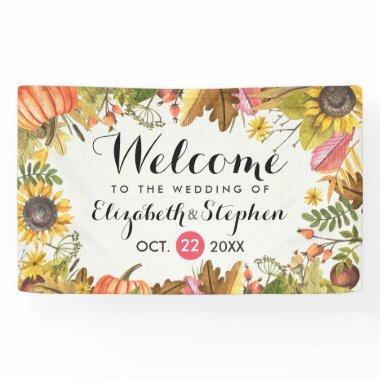 Autumn Fall Maple Leaves Pumpkin Wedding Welcome Banner