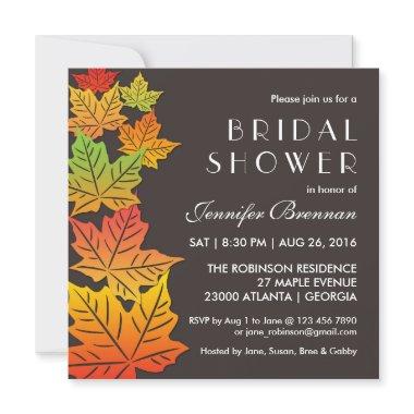 Autumn Falling Maple Leaf Wedding Invitations Grey