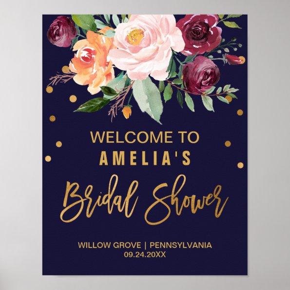 Autumn Floral Bridal Shower Welcome Poster