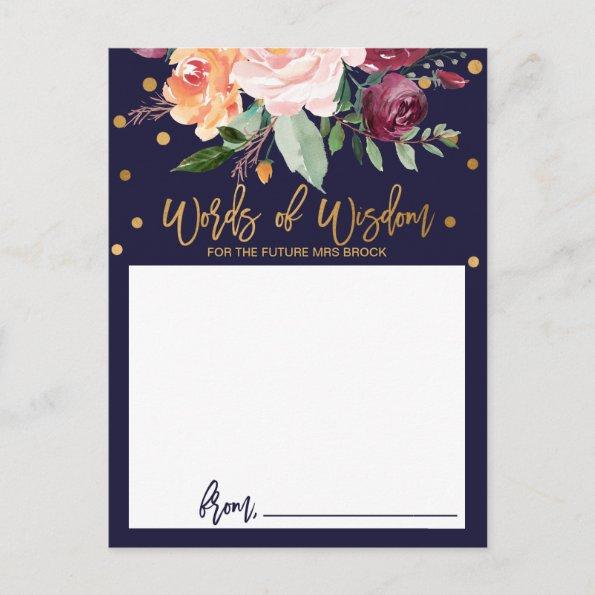 Autumn Floral Bridal Shower Words of Wisdom Invitations