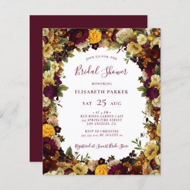 Autumn floral budget bridal shower Invitations