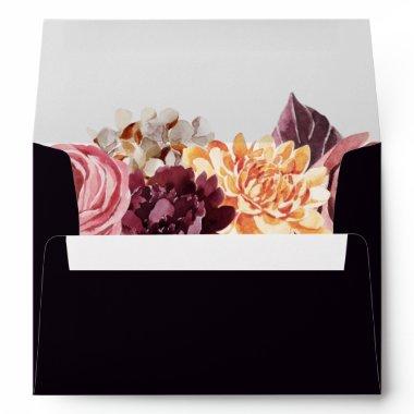 Autumn Floral Dark Purple Background Invitations Envelope