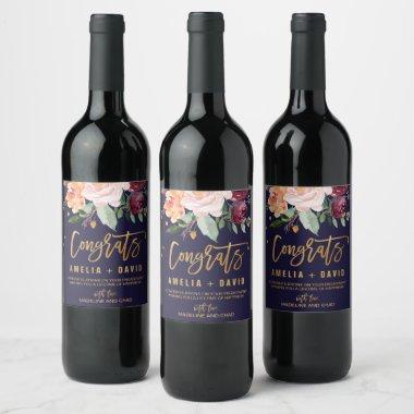 Autumn Floral Engagement Party Gift Wine Label