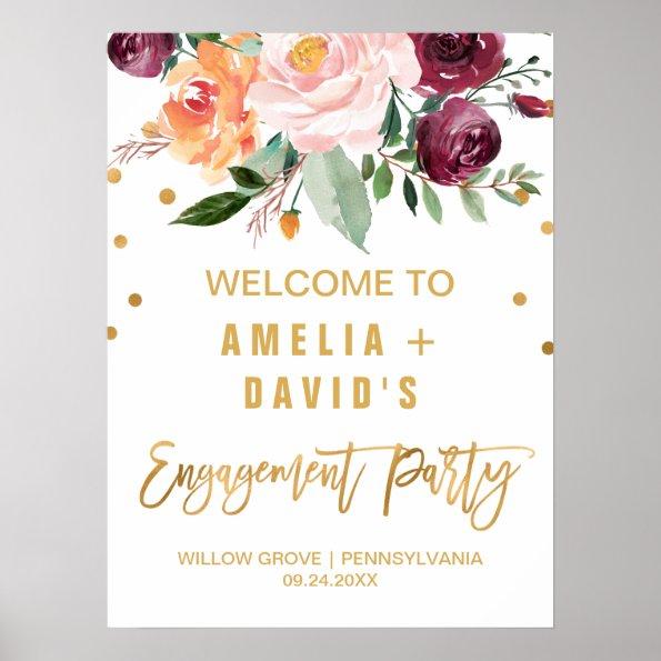 Autumn Floral Engagement Party Welcome Poster