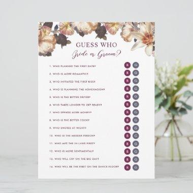 Autumn Floral Guess Who Bride or Groom Shower Game Invitations