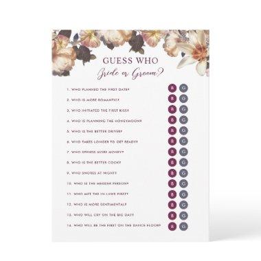 Autumn Floral Guess Who Bride or Groom Shower Game Invitations