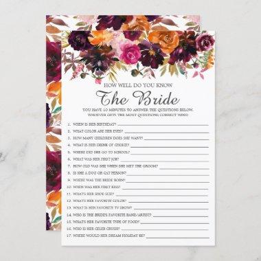 Autumn Floral How Well Do You Know The Bride Game Invitations
