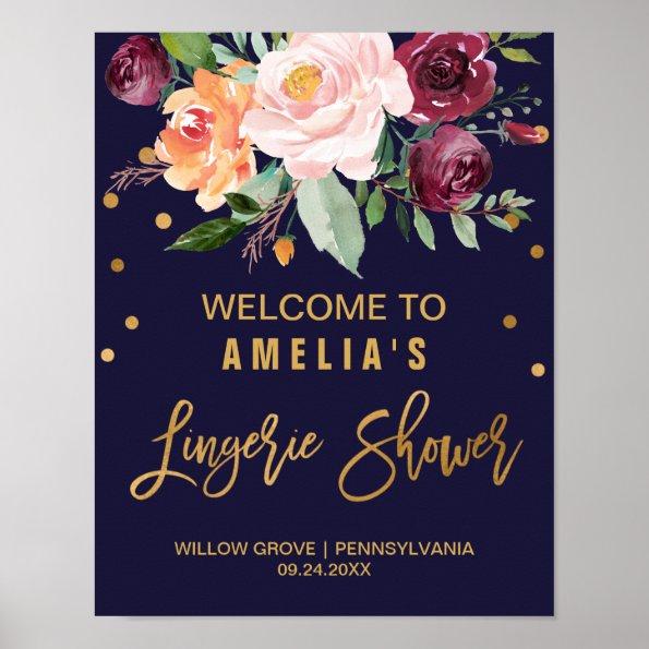 Autumn Floral Lingerie Shower Welcome Poster