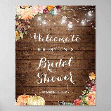 Autumn Floral Mason Jar Lights Bridal Shower Sign