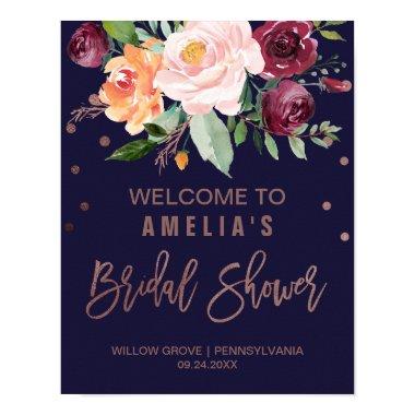 Autumn Floral Rose Gold Bridal Shower Welcome Poster