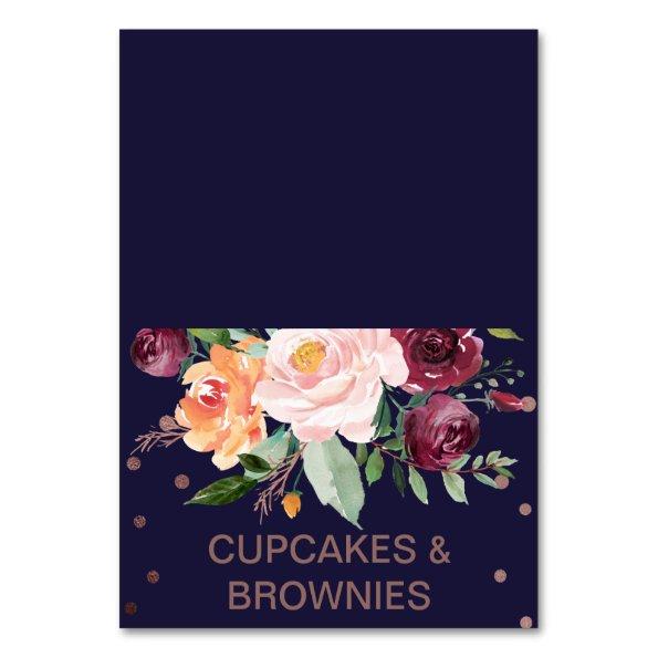 Autumn Floral Rose Gold Buffet Food Labels Table Number