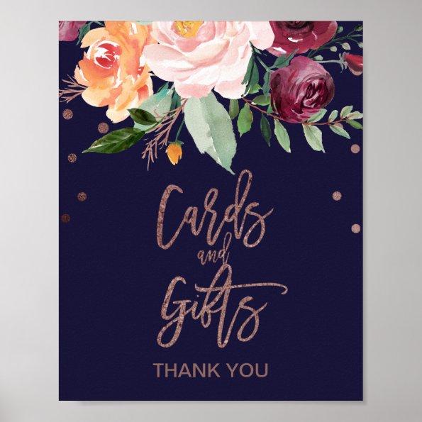 Autumn Floral Rose Gold Invitations and Gifts Sign