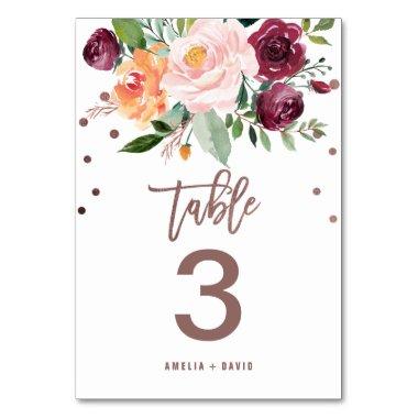 Autumn Floral Rose Gold Light Table Number