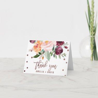 Autumn Floral Rose Gold Light Thank You Invitations