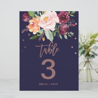 Autumn Floral Rose Gold Table Number (Large)