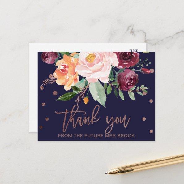 Autumn Floral Rose Gold Thank You PostInvitations
