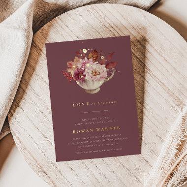 Autumn Floral Teacup Fall Bridal Shower Tea Foil Invitations