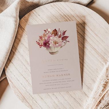 Autumn Floral Teacup Fall Bridal Shower Tea Foil Invitations