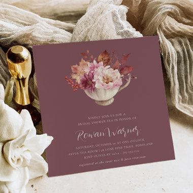 Autumn Floral Teacup Fall Bridal Shower Tea Invitations