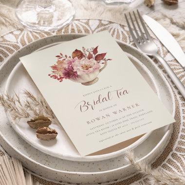 Autumn Floral Teacup Fall Bridal Shower Tea Invitations