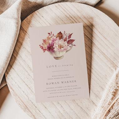 Autumn Floral Teacup Fall Bridal Shower Tea Invitations