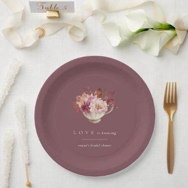 Autumn Floral Teacup Love Is Brewing Bridal Shower Paper Plates