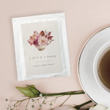Autumn Floral Teacup Love Is Brewing Bridal Shower Tea Bag Drink Mix