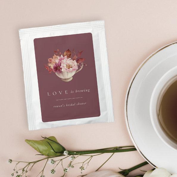 Autumn Floral Teacup Love Is Brewing Bridal Shower Tea Bag Drink Mix