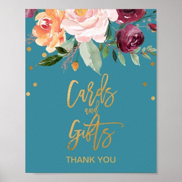 Autumn Floral | Teal Invitations and Gifts Sign