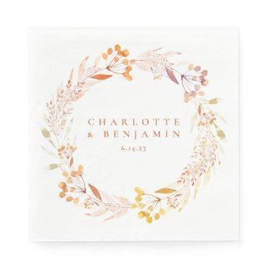 Autumn Floral Watercolor Wreath Boho Custom Name Napkins