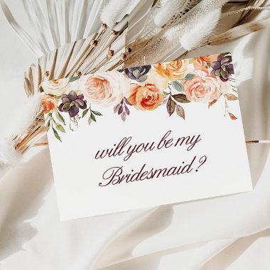 autumn floral will you be my Bridesmaid Invitations